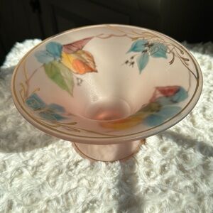Vintage 1930’s~Frosted Pink~Reverse~Hand Painted~Pedestal Dish~So Pretty~G13